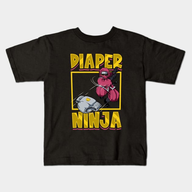 Diaper Ninja - Diapering baby Kids T-Shirt by Modern Medieval Design